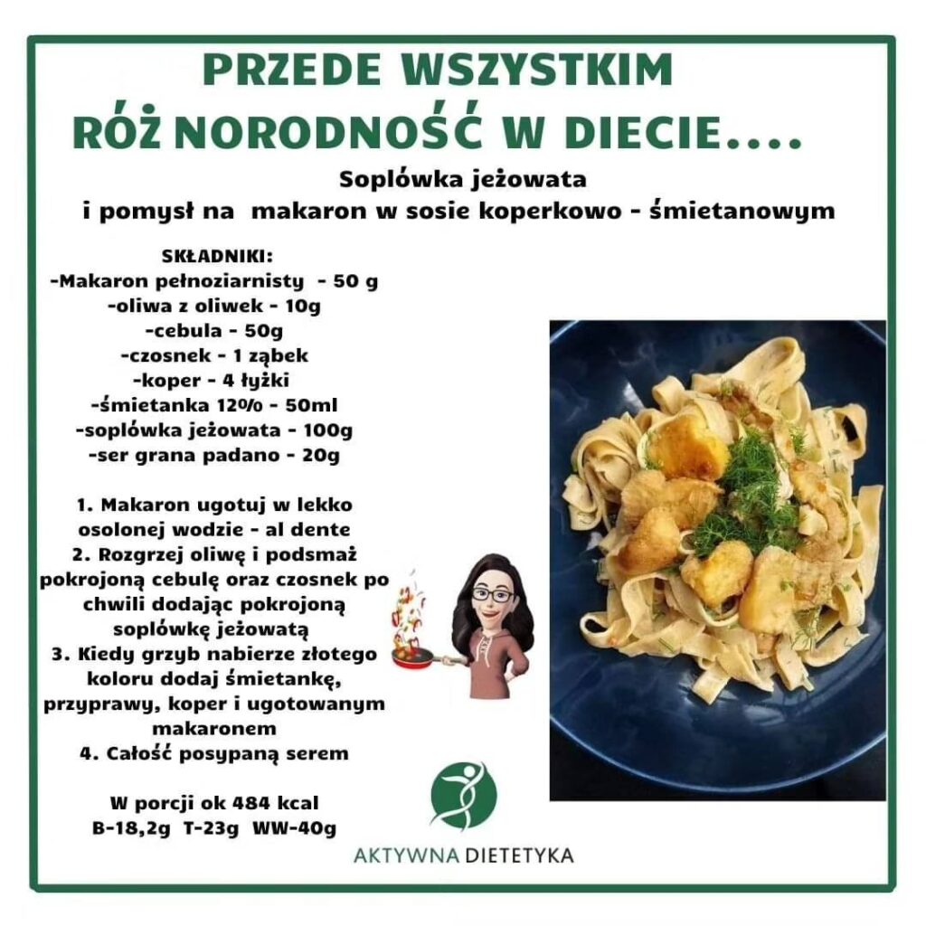 Soplówka jeżowata - przepis na makaron - Aktywna Dietetyka